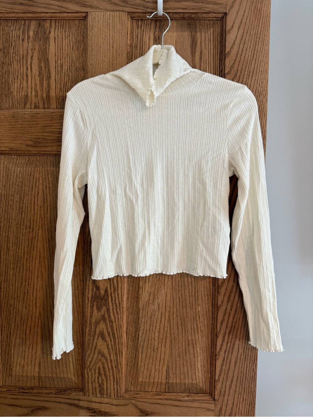 MADEWELL Ribbed Cream Long Sleeve Lettuce Edge Top